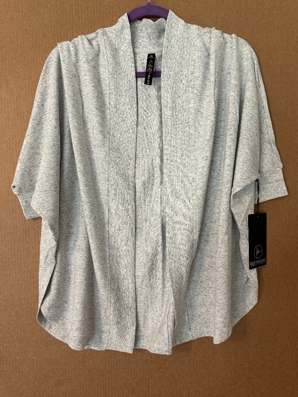 NWT 90 Degree by Reflex Heather Grey Short Sleeve Open Front Cardigan S